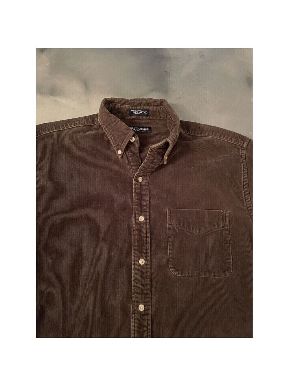 Britches Great Outdoor 100% Cotton Corduroy Thick Button Up Shirt Brown Sz L